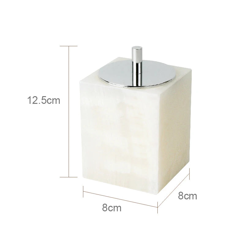 White Onyx Marble Bathroom Accessories Set with Soap Dispenser & Tray