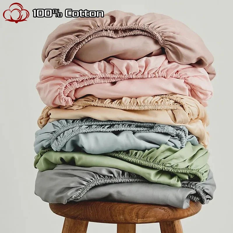 400TC 100% Cotton Fitted Sheet Soft Breathable Deep Pocket Single Double Queen King