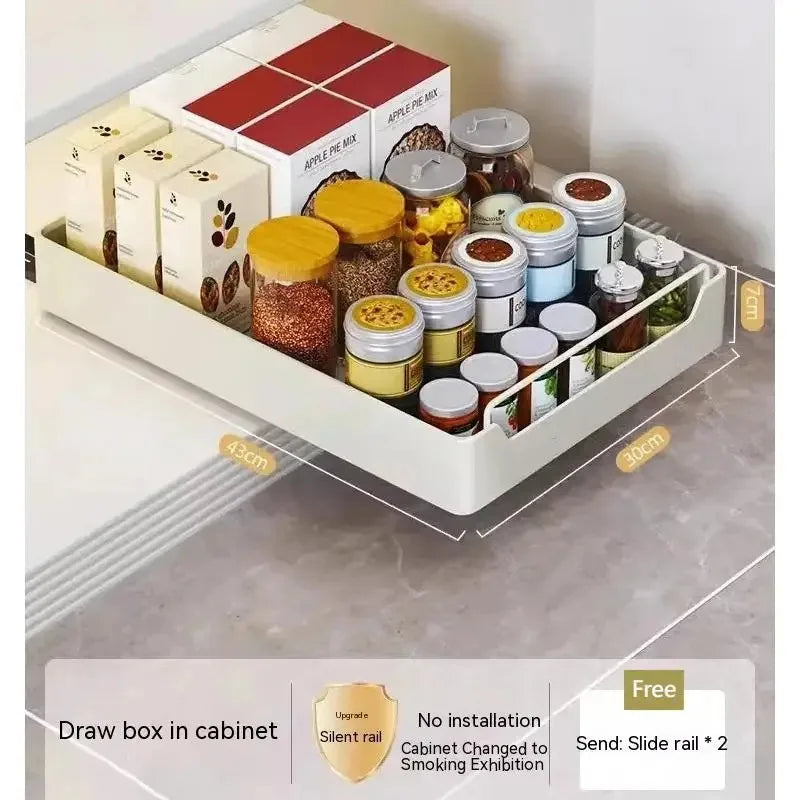 Metal Pull-Out Cabinet Organizer with Slide Rail – No Drill