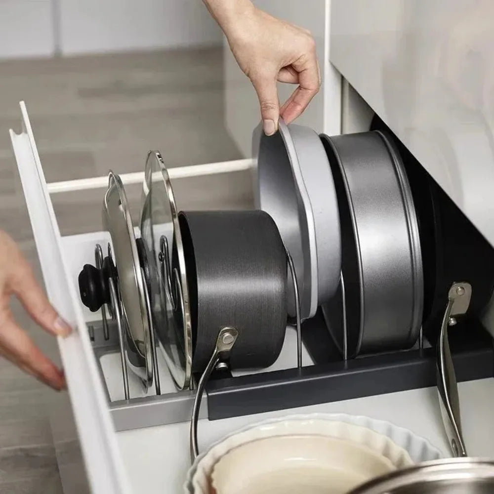 Expandable Pot, Pan & Lid Organizer Rack for Kitchen Cabinets