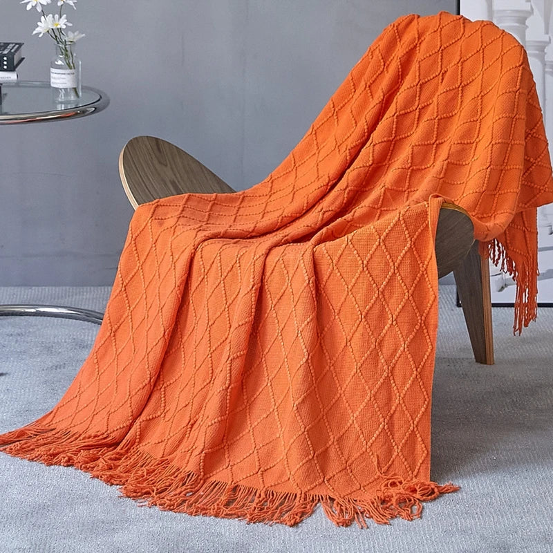 Chunky Knit Throw Blanket with Tassels – Khaki Farmhouse Oversized