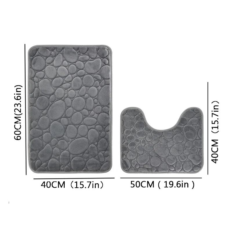 Embroidered Velvet Bath Mat Set 2-Piece with U-Shape Toilet Rug