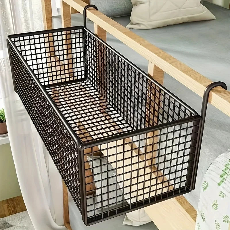 Iron Hanging Storage Basket – Bed Frame, Door & Under-Bed Organizer