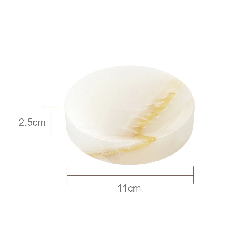 White Onyx Marble Bathroom Accessories Set with Soap Dispenser & Tray