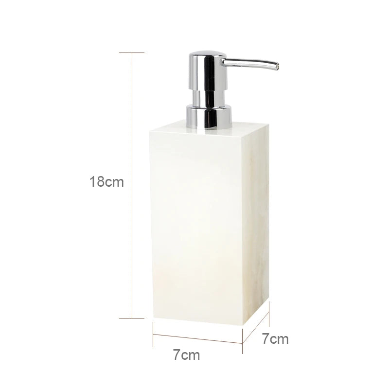 White Onyx Marble Bathroom Accessories Set with Soap Dispenser & Tray