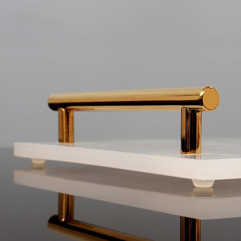 White Onyx Natural Marble Bathroom Accessories Set with Gold Accents