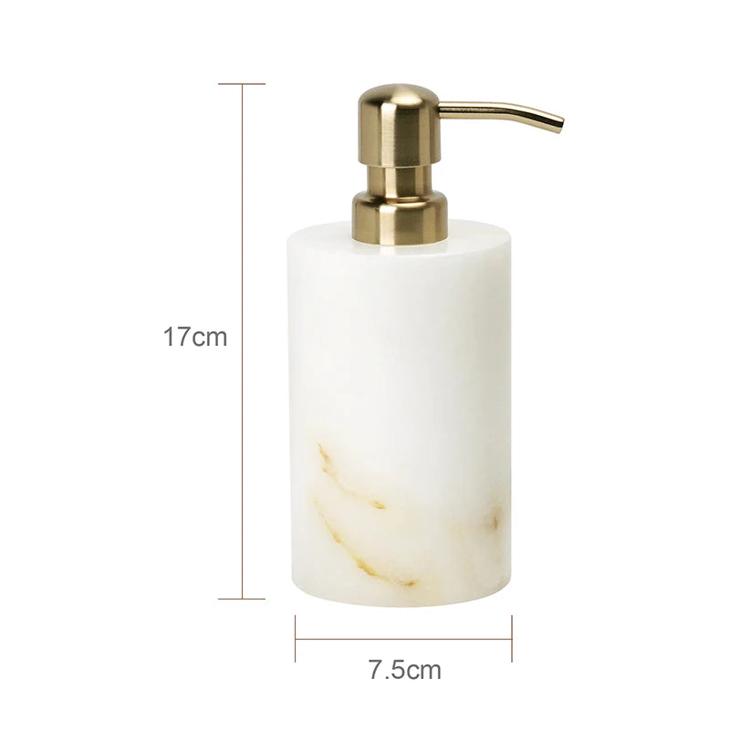 White Onyx Marble Bathroom Accessories Set with Soap Dispenser & Tray