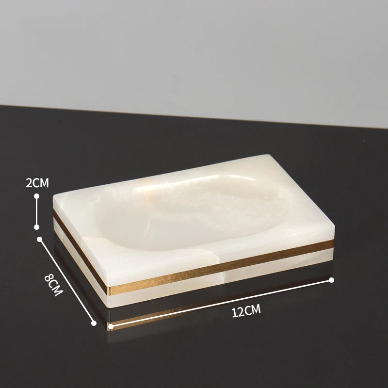 White Onyx Natural Marble Bathroom Accessories Set with Gold Accents