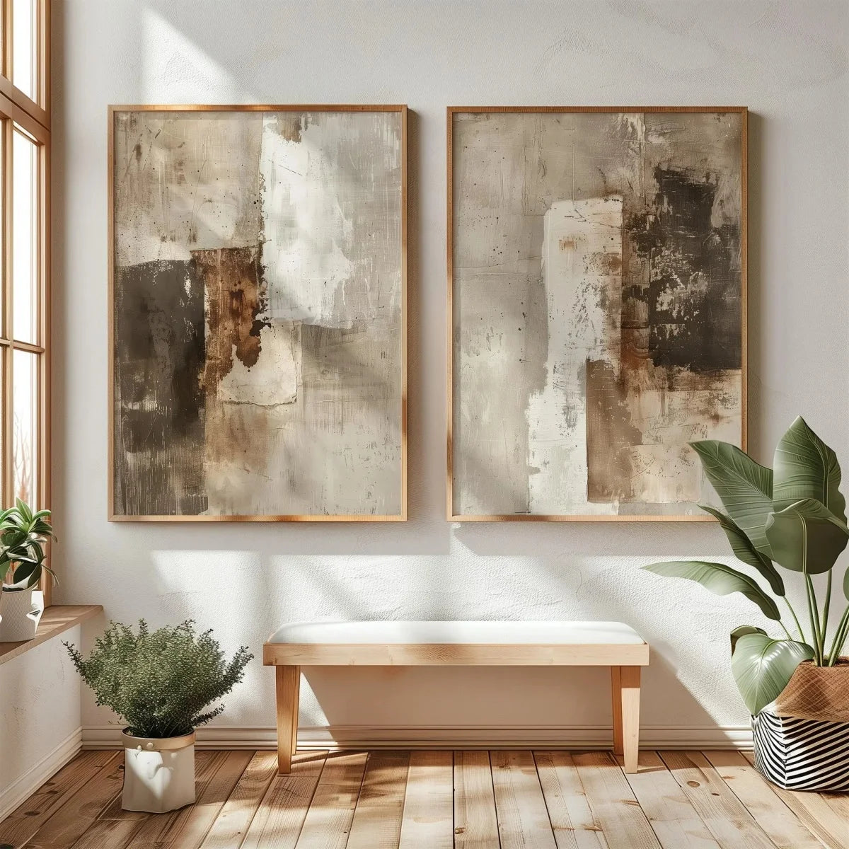 Japanese Wabi Sabi Mountains Abstract Canvas Print Set of 2