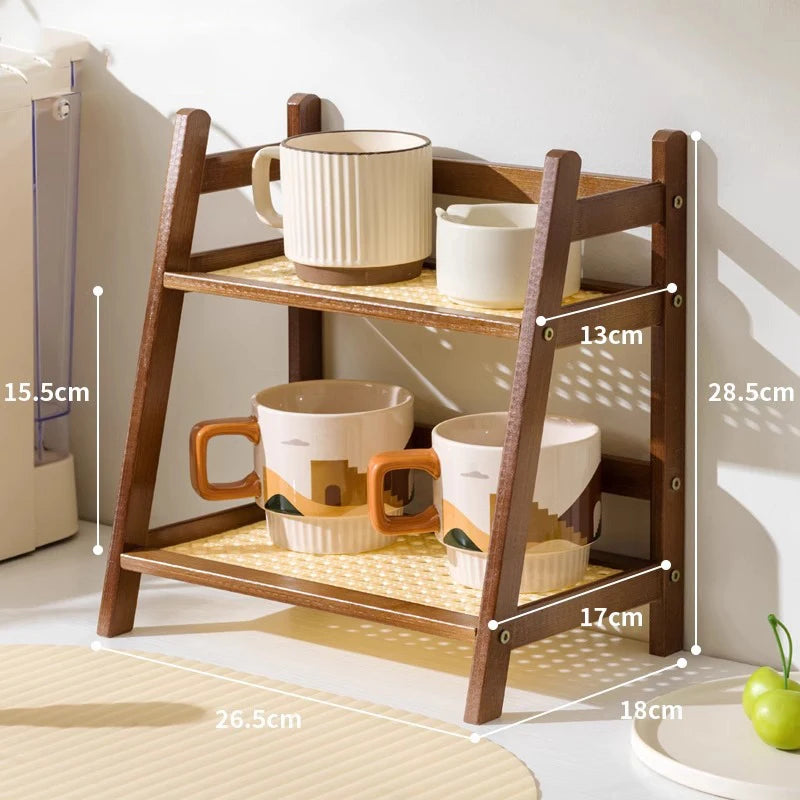 2-Tier Bamboo Countertop Organizer & Coffee Cup Holder