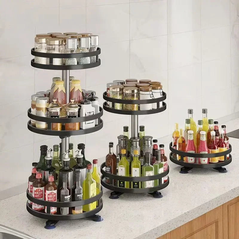 360° Rotating Spice Rack Organizer – Multi-Tier Carbon Steel