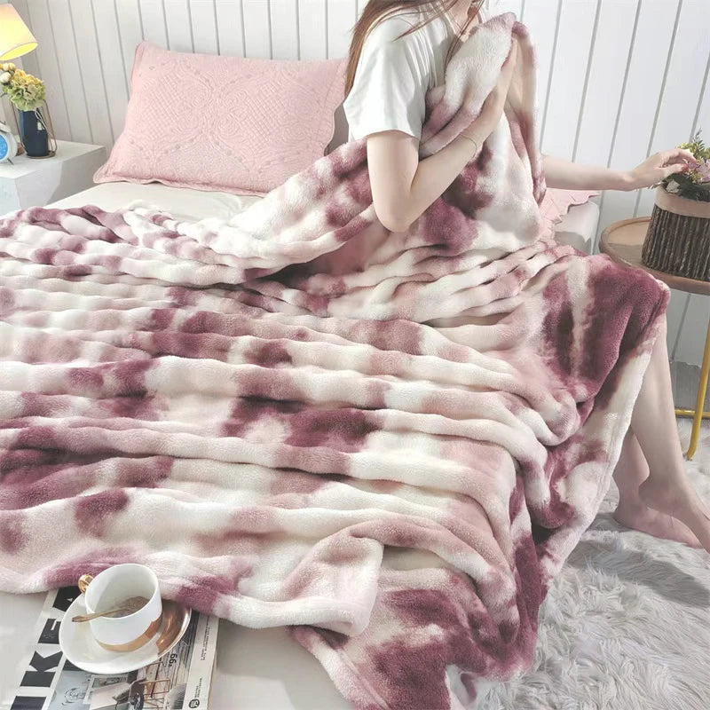 Gradient Bubble Fleece Throw Blanket – Soft Plush Faux Rabbit Fur