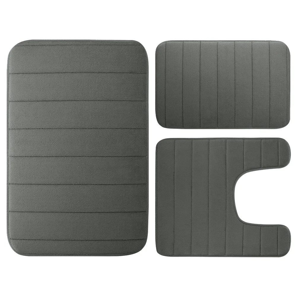 Velvet Memory Foam Bath Rug Set of 3 Non-Slip Machine Washable
