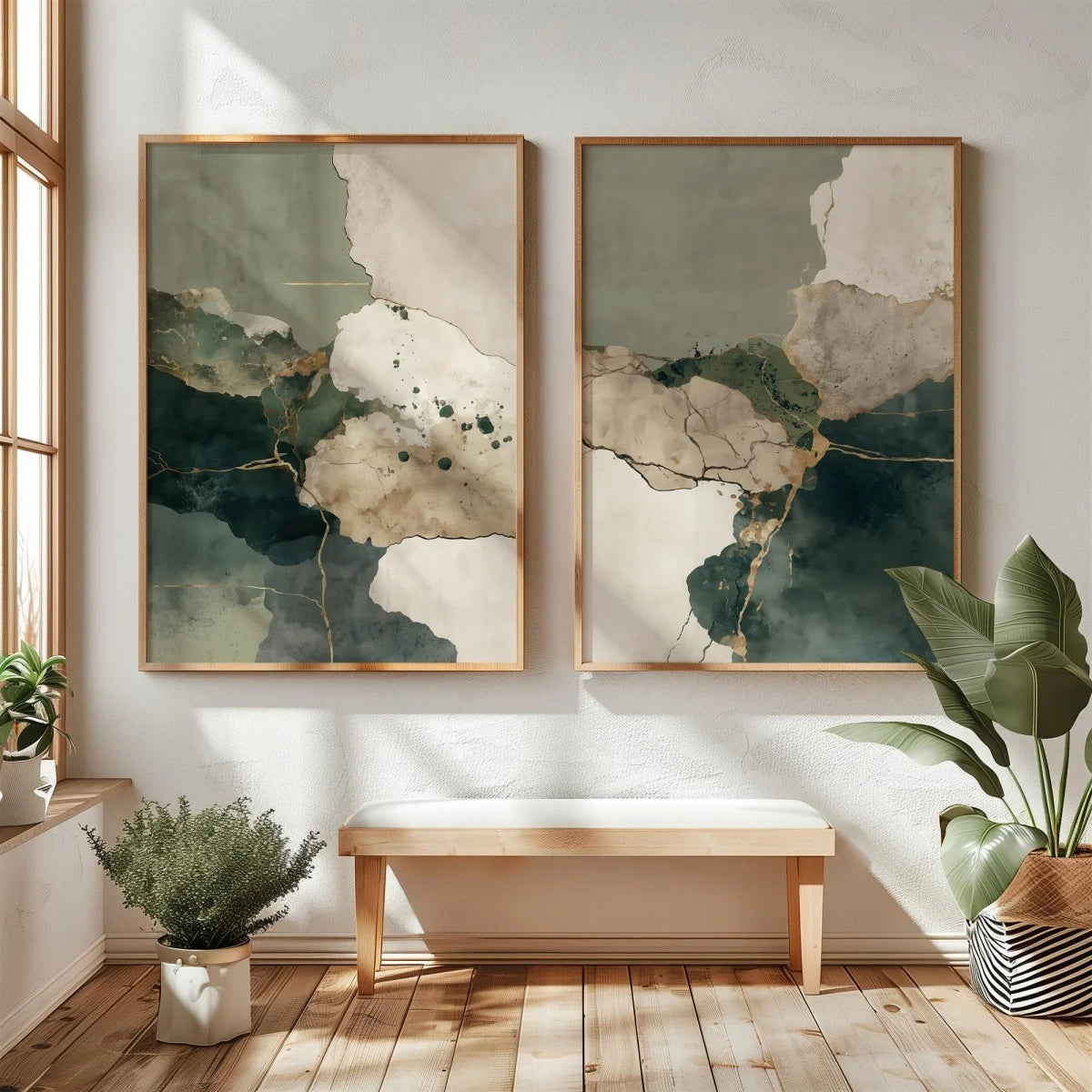 Japanese Wabi Sabi Mountains Abstract Canvas Print Set of 2