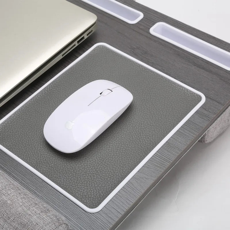 Bamboo Foldable Laptop Desk Bed Tray with Anti-Slip Bar, Mouse Pad & Rollers