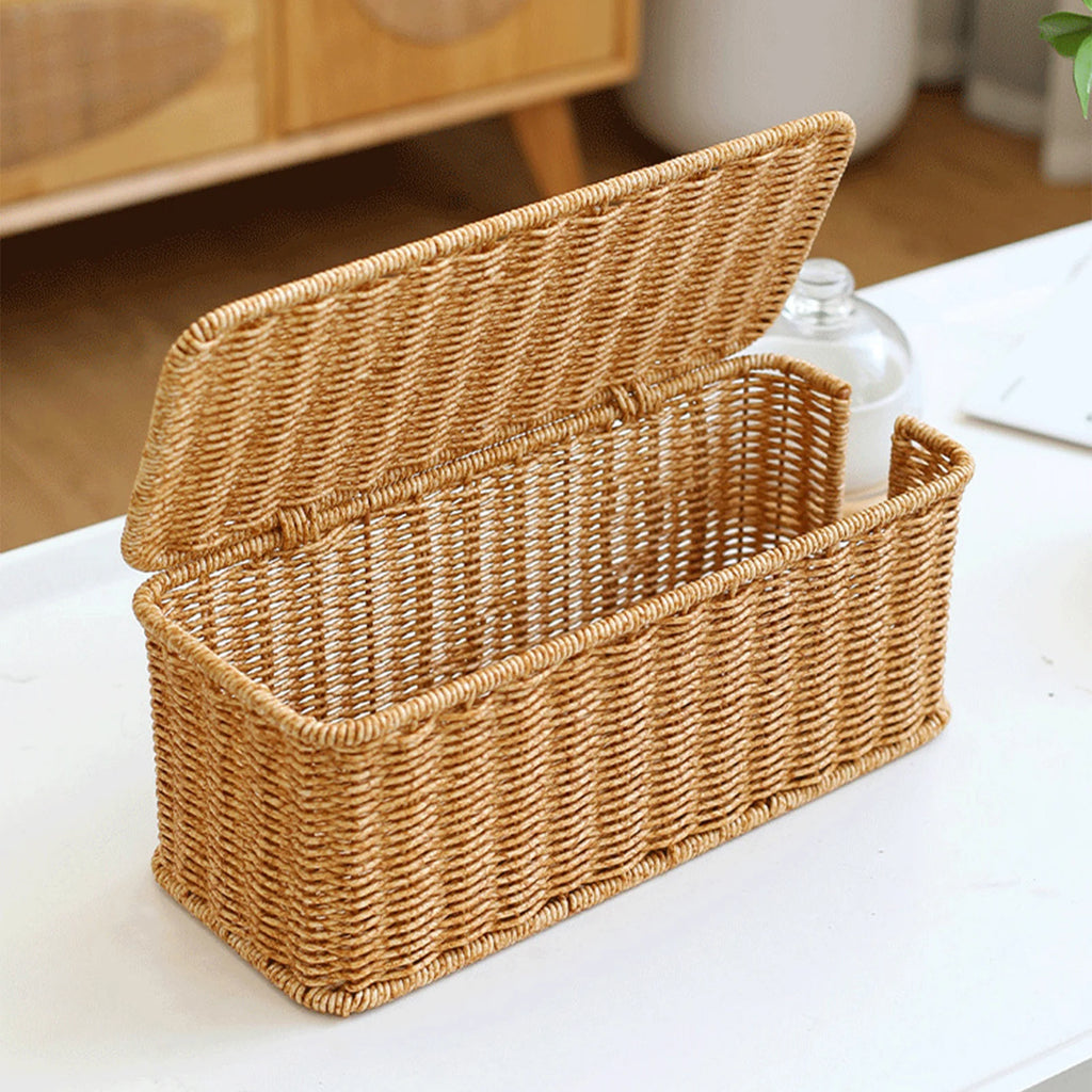 Charging Station Storage Box Hand-Woven Cable Organizer Basket for USB & Data Cables