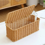 Charging Station Storage Box Hand-Woven Cable Organizer Basket for USB & Data Cables