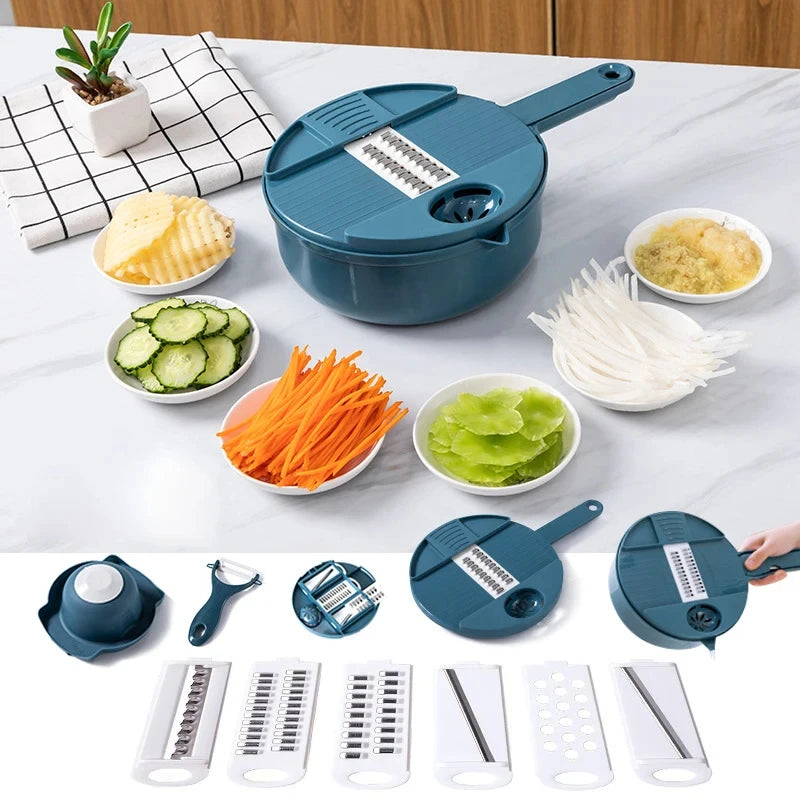 9-in-1 Vegetable Chopper, Slicer & Grater with Aluminium Blades