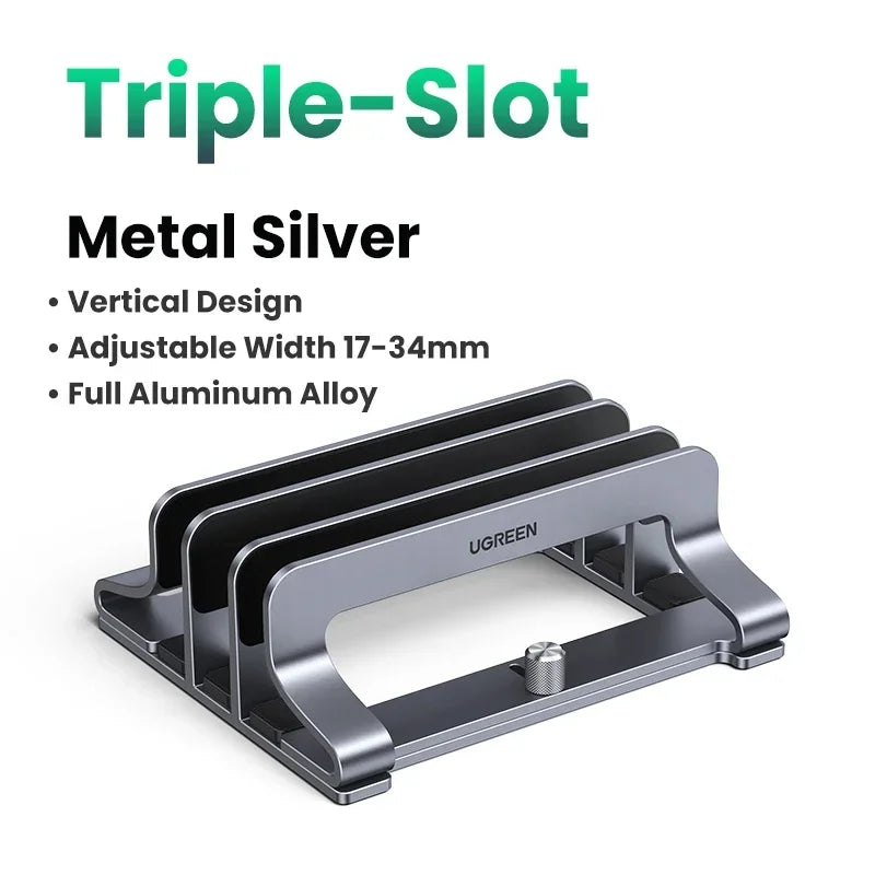 Vertical Laptop Stand for MacBook Air & Pro – Triple Slot Aluminum