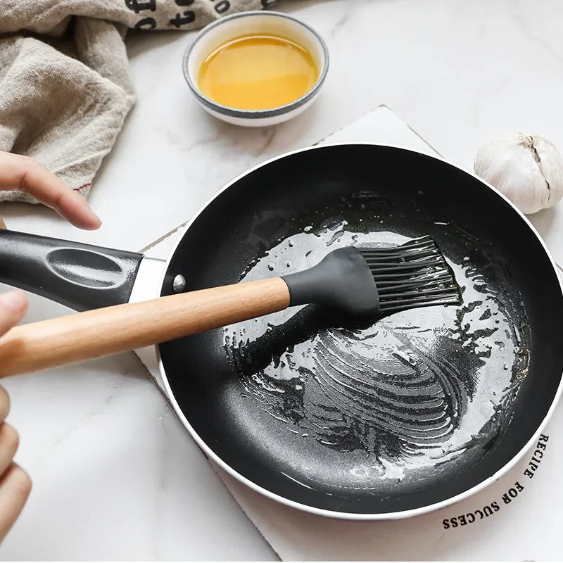 12-Piece Silicone Kitchen Utensil Set with Wooden Handles