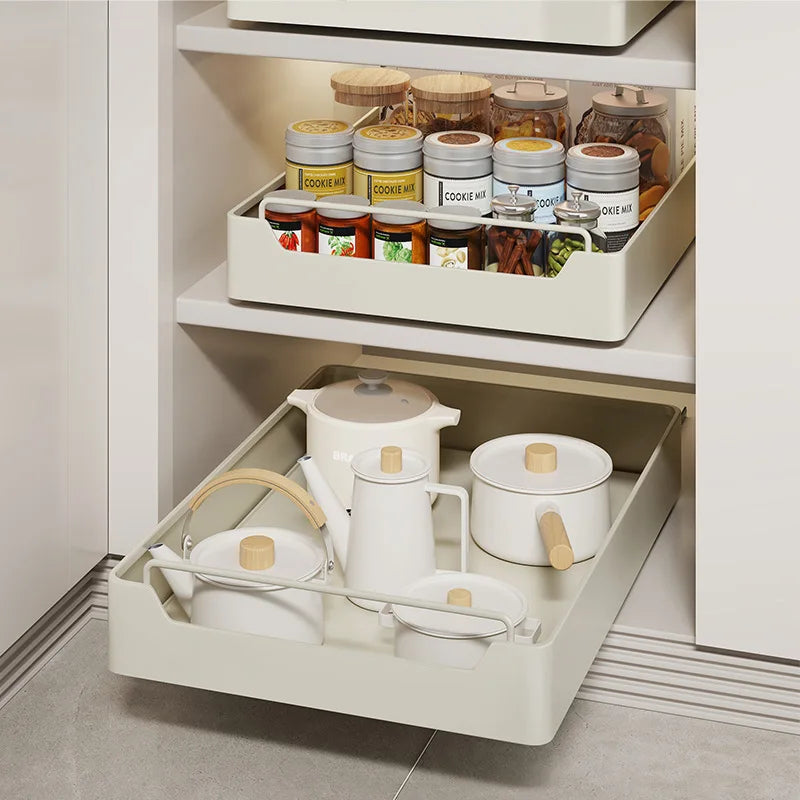 Metal Pull-Out Cabinet Organizer with Slide Rail – No Drill