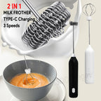 2-in-1 Electric Milk Frother & Egg Beater – Cordless USB-C Rechargeable