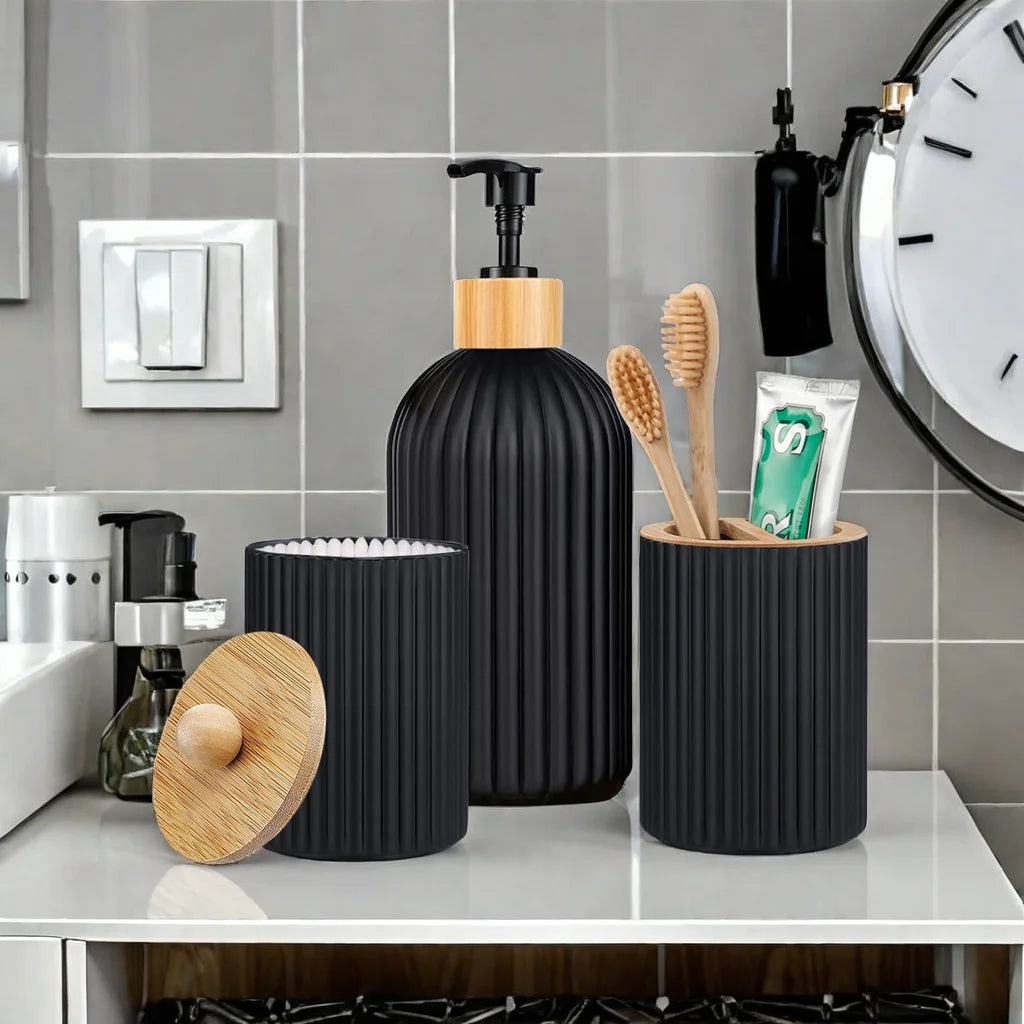 Bathroom Countertop Organizer Set with Soap Dispenser & Toothbrush Holder