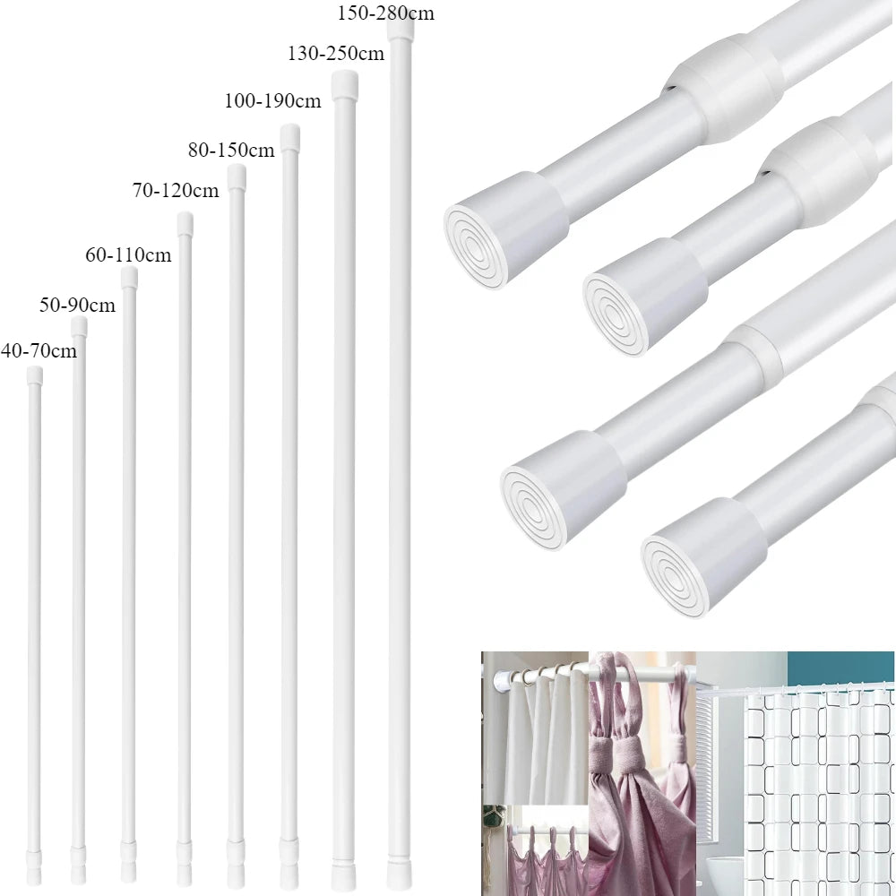 Spring Tension Curtain Rod Adjustable No-Drill Telescopic Pole