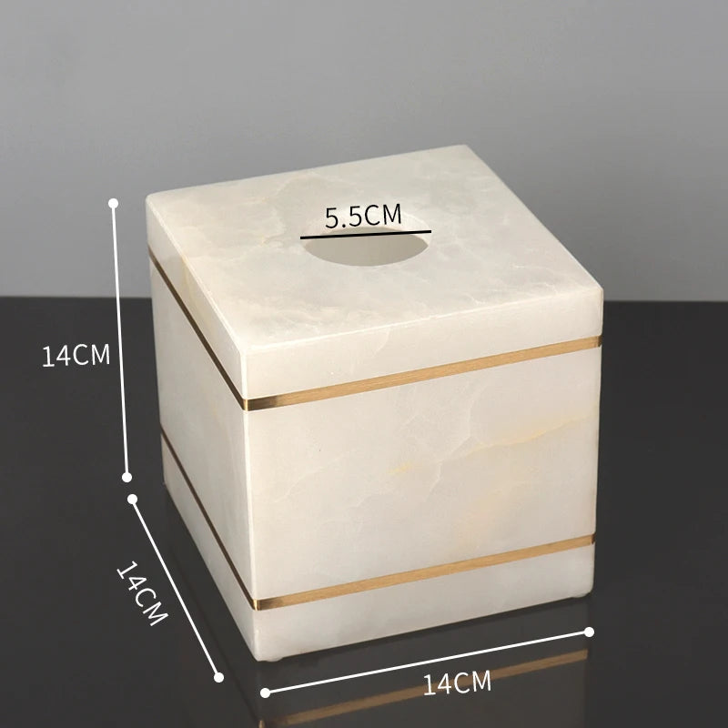 White Onyx Natural Marble Bathroom Accessories Set with Gold Accents