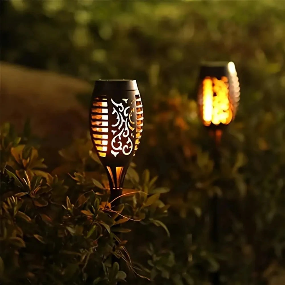 Solar Flame Torch Light Flickering Waterproof Outdoor Garden Path Lamp