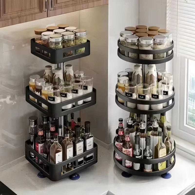360° Rotating Spice Rack Organizer – Multi-Tier Carbon Steel