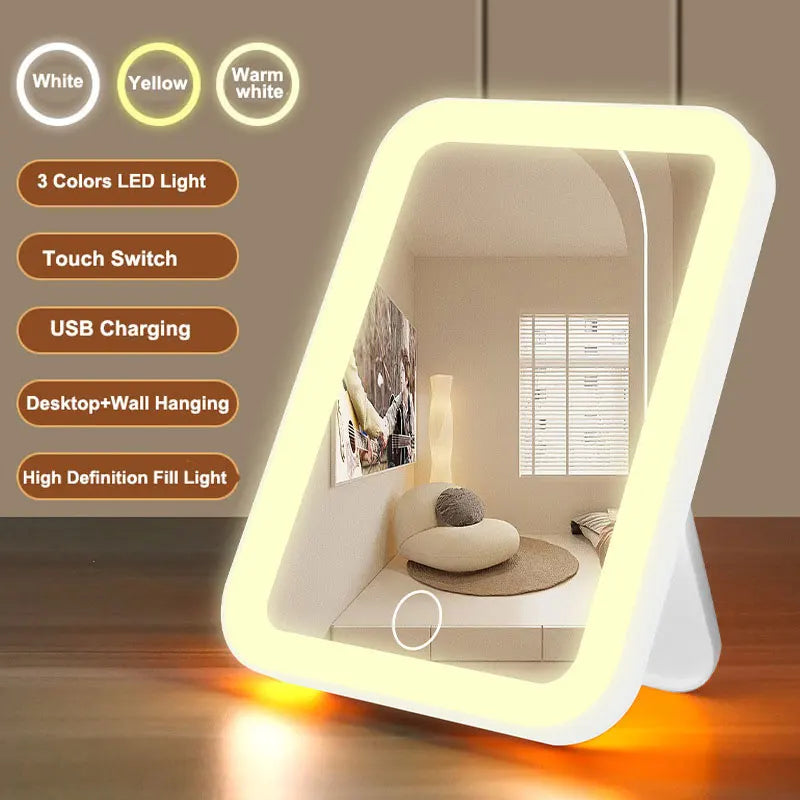 LED Vanity Mirror Touch Screen Dimmable 3 Colour Modes USB Rechargeable Makeup Mirror