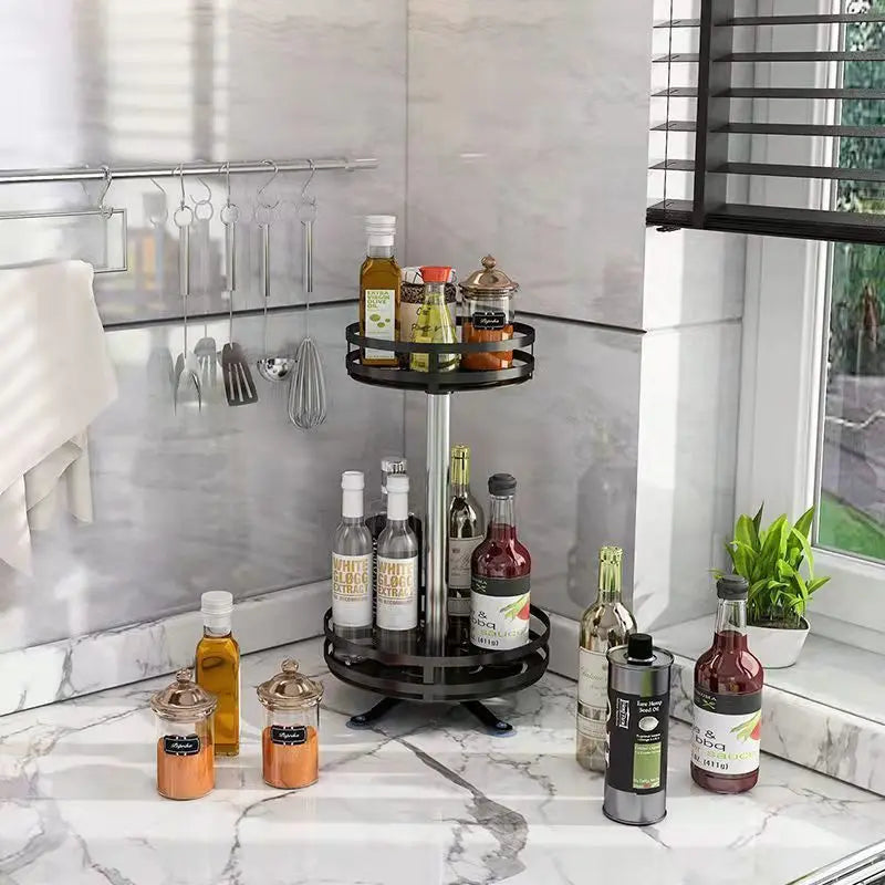 360° Rotating Spice Rack Organizer – Multi-Tier Carbon Steel