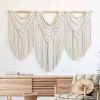 Large Boho Macrame Wall Hanging with Wooden Stick and Tassels