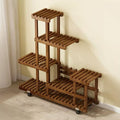 Multi-Layer Wood Plant Stand Rack Rolling Flower Pot Holder with Wheels, 5-Tier Indoor Outdoor