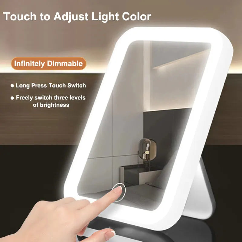 LED Vanity Mirror Touch Screen Dimmable 3 Colour Modes USB Rechargeable Makeup Mirror
