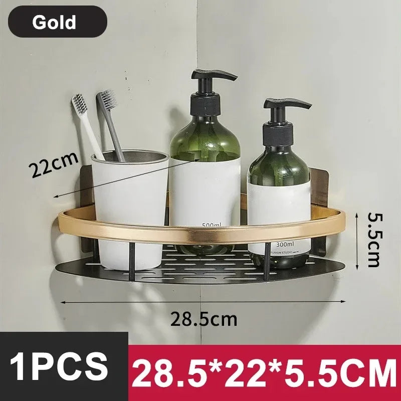 No Drill Aluminum Shower Shelf Wall Mounted Bathroom Storage Rack