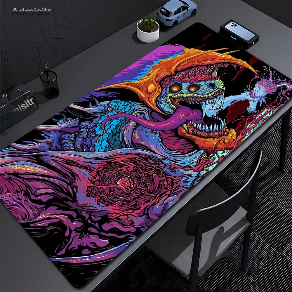 XXL Dragon Anime Gaming Desk Mat | Black & White Non-Slip Mouse Pad