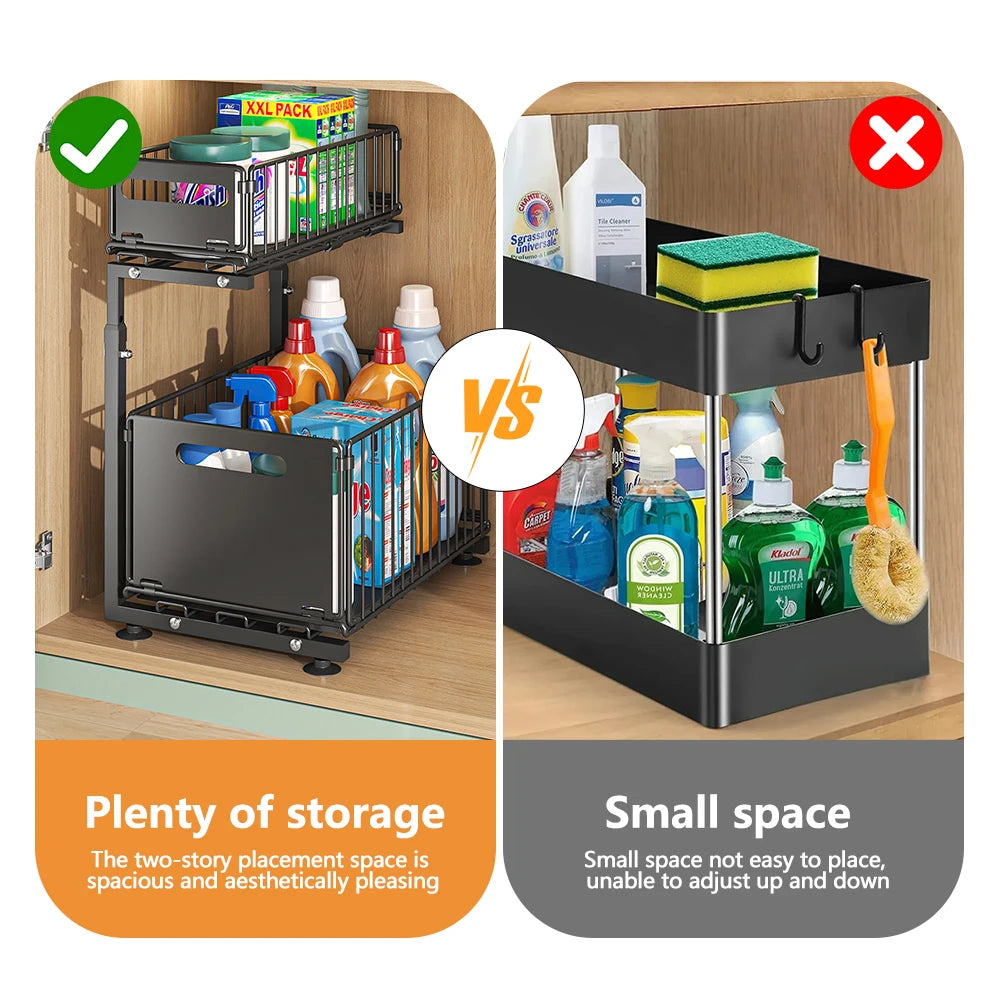 2-Tier Pull-Out Cabinet Organizer with Adjustable Slide-Out Drawers