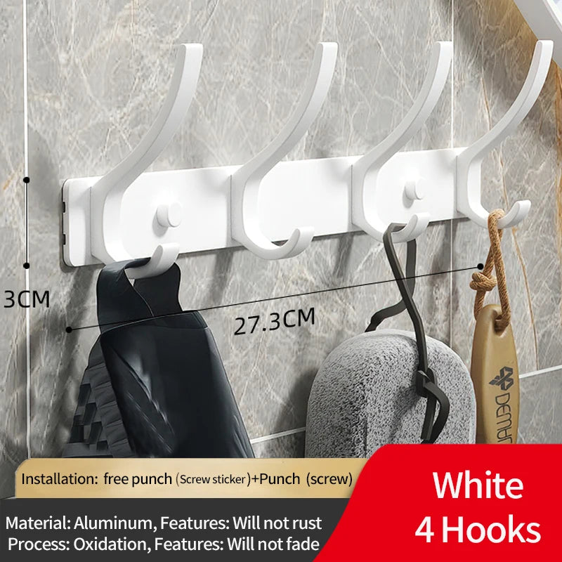 Folding Robe Hooks Wall Mounted Towel Hanger - 6 Hook Aluminum Rack
