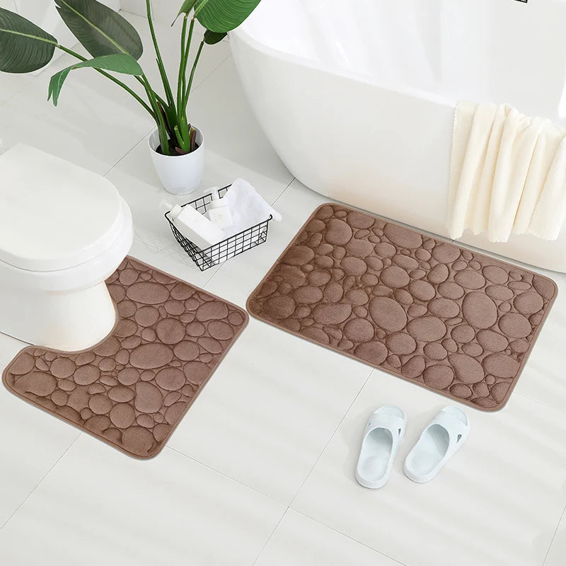 Embroidered Velvet Bath Mat Set 2-Piece with U-Shape Toilet Rug