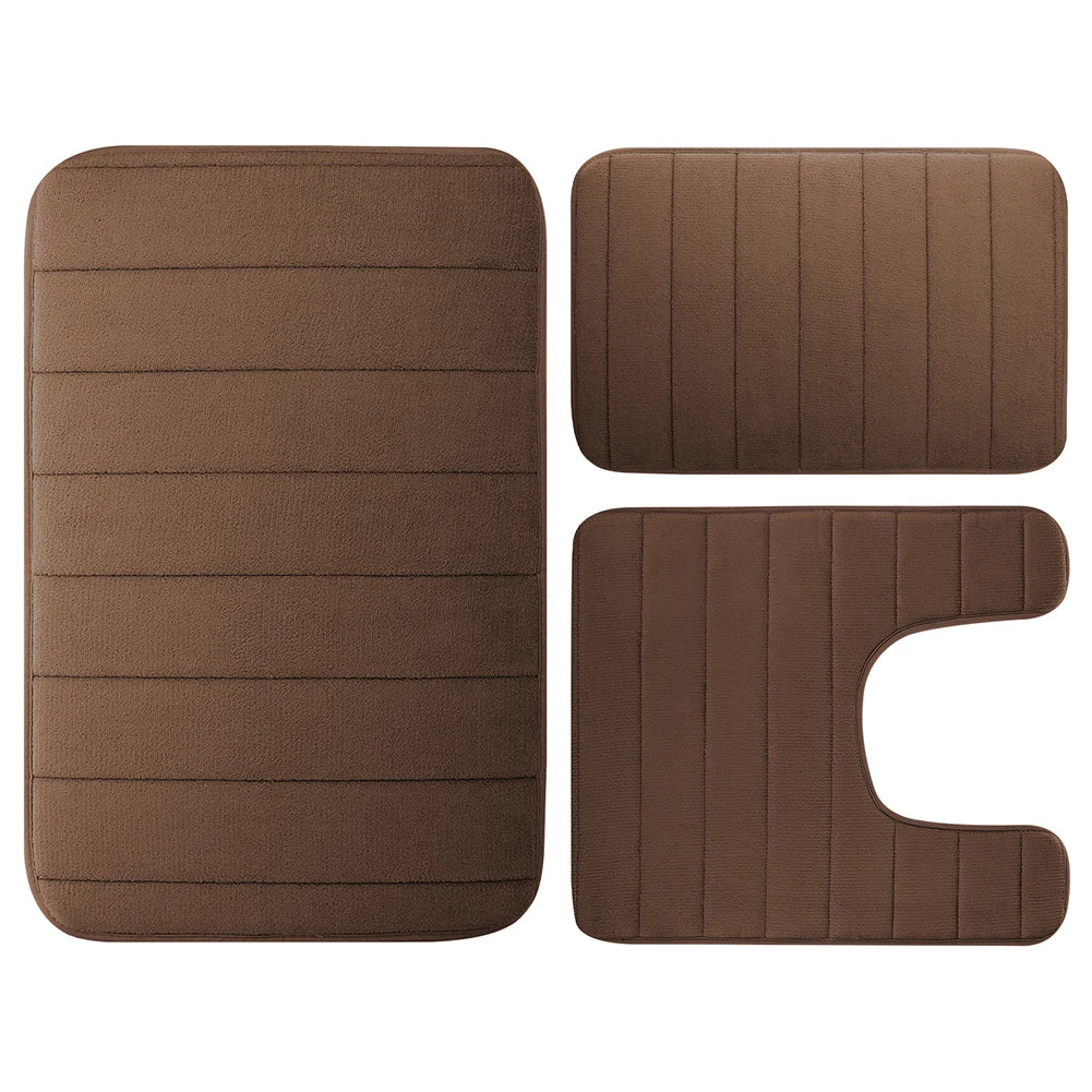 Velvet Memory Foam Bath Rug Set of 3 Non-Slip Machine Washable