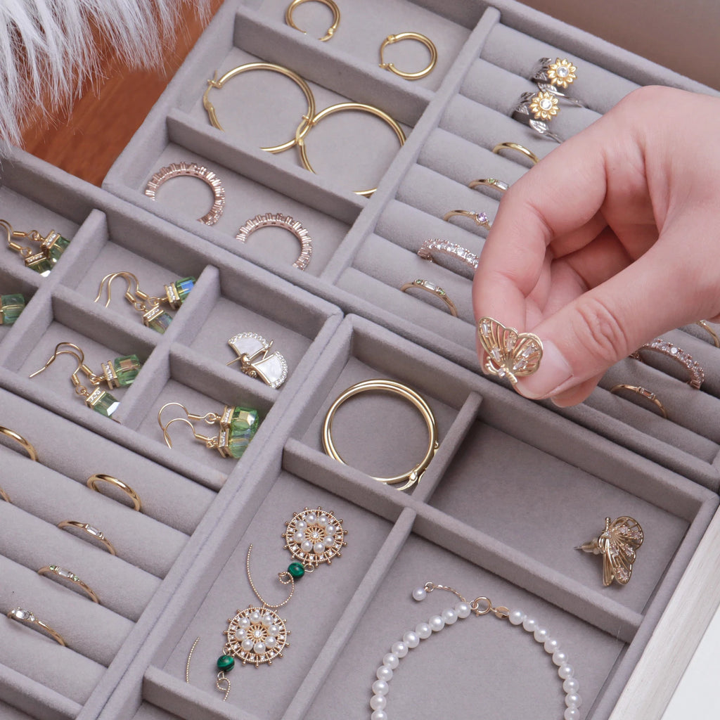 Velvet Jewelry Box Tray Drawer Organizer for Rings Earrings Necklaces Bracelets