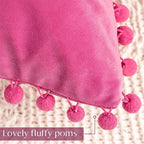 Burgundy Velvet Throw Pillow Cover with Pom Pom Trim