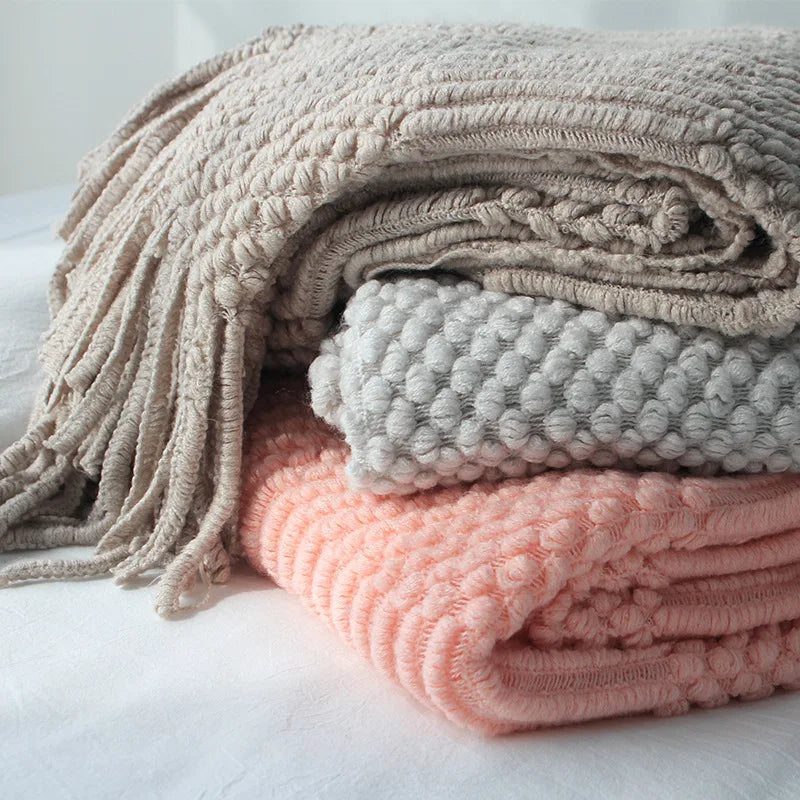 Chunky Knit Throw Blanket with Tassels – Khaki Farmhouse Oversized