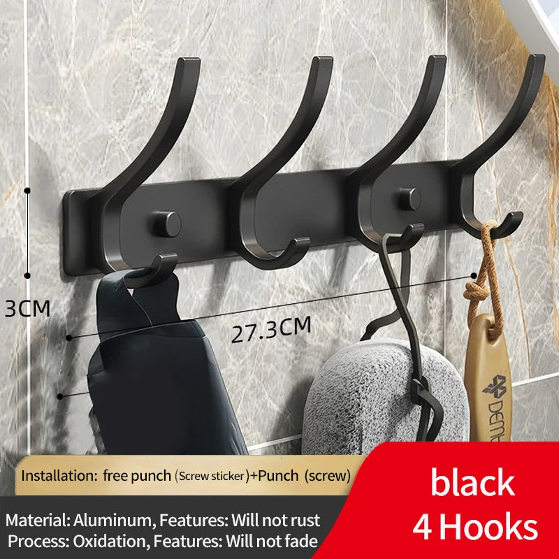 Folding Robe Hooks Wall Mounted Towel Hanger - 6 Hook Aluminum Rack