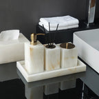 White Onyx Marble Bathroom Accessories Set with Soap Dispenser & Tray