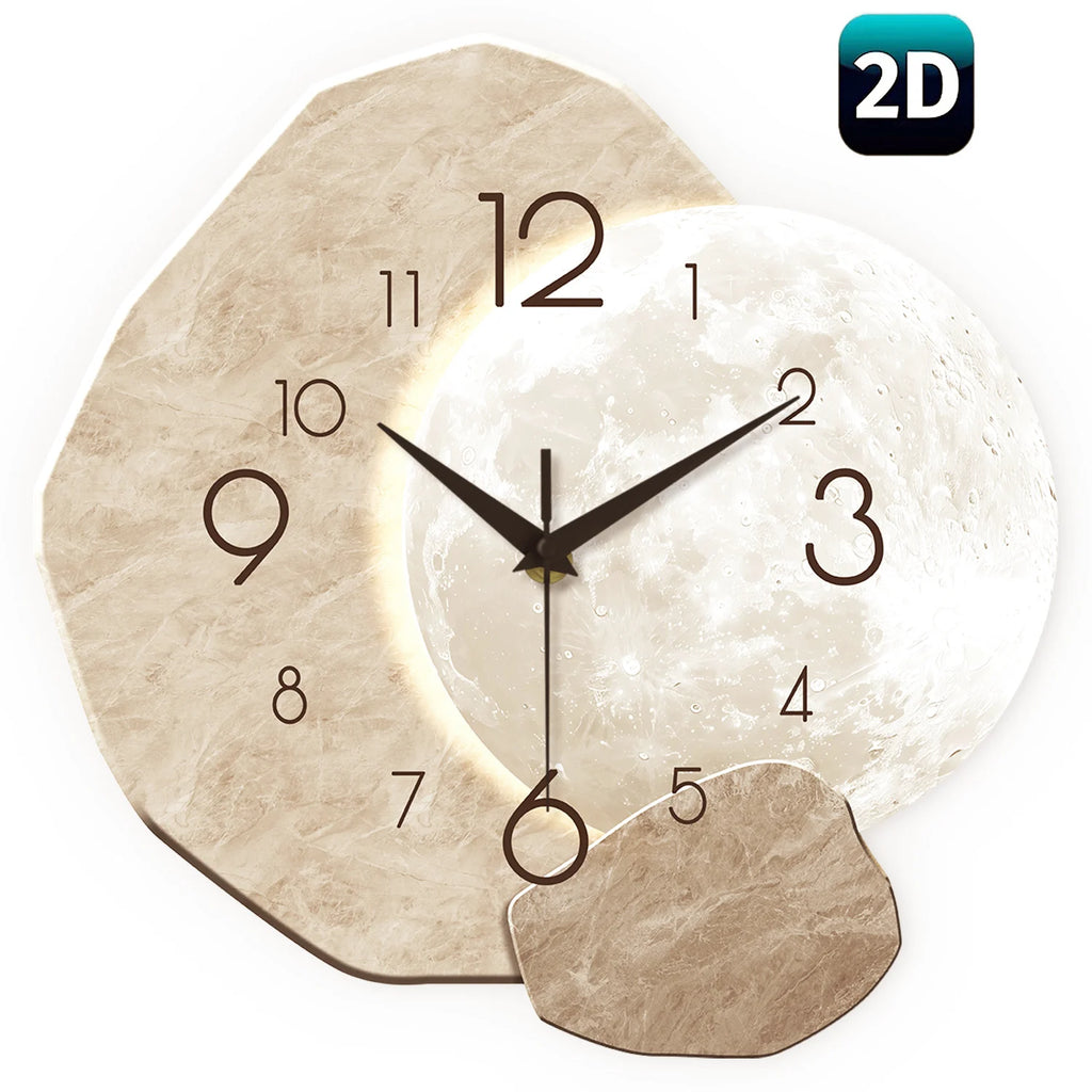 Modern Silent Wall Clock with Moon Design – Wooden, 34.7cm