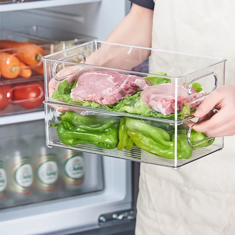 Clear Stackable Fridge Organizer Bin & Desktop Storage Box