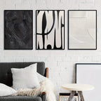 Abstract Black & White Canvas Wall Art Set of 3 | Texture Prints